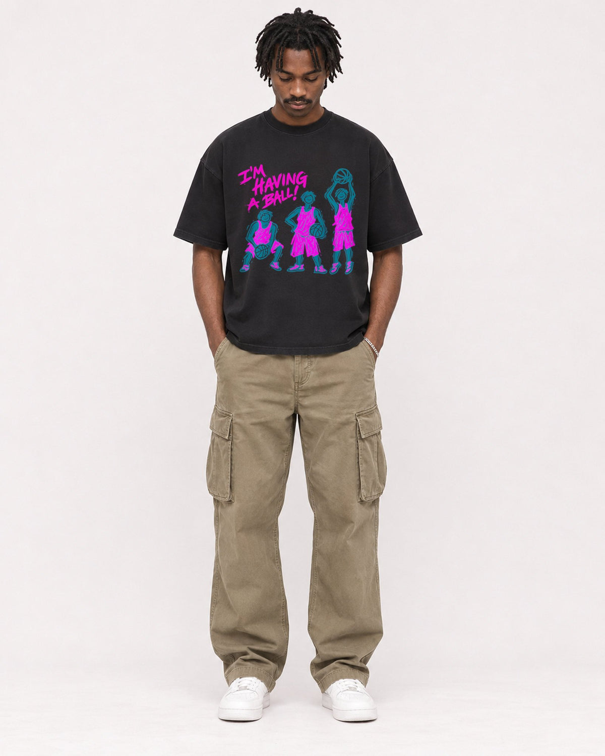 Mockup Boxy Heavyweight Tee Black male full-body 04