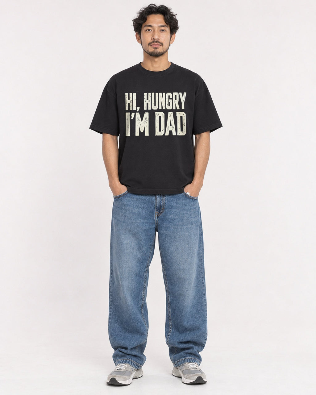 Mockup Boxy Heavyweight Tee Black male full-body 02