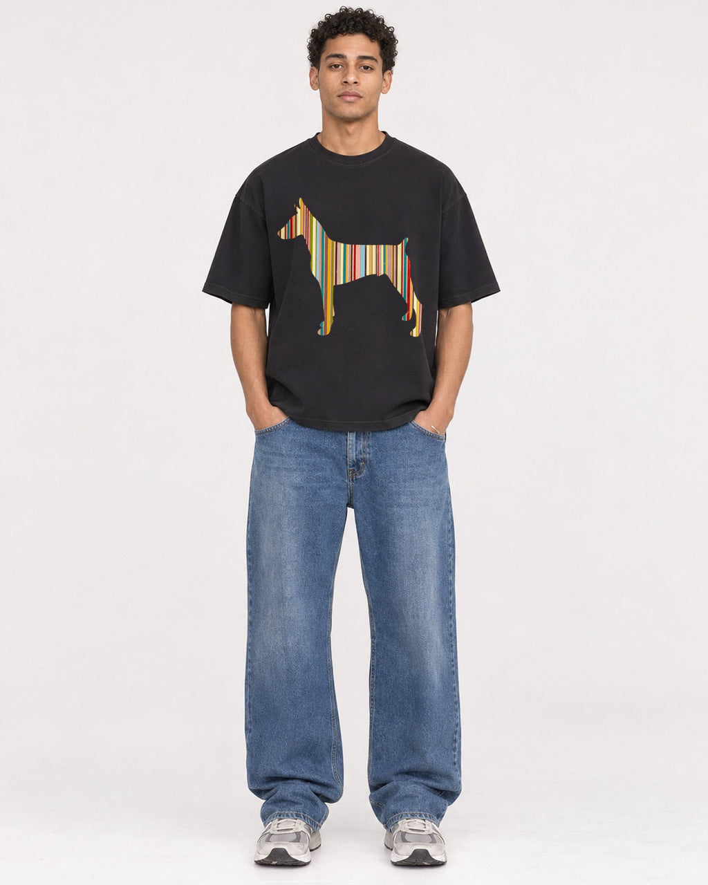 Mockup Boxy Heavyweight Tee Black male full-body 10