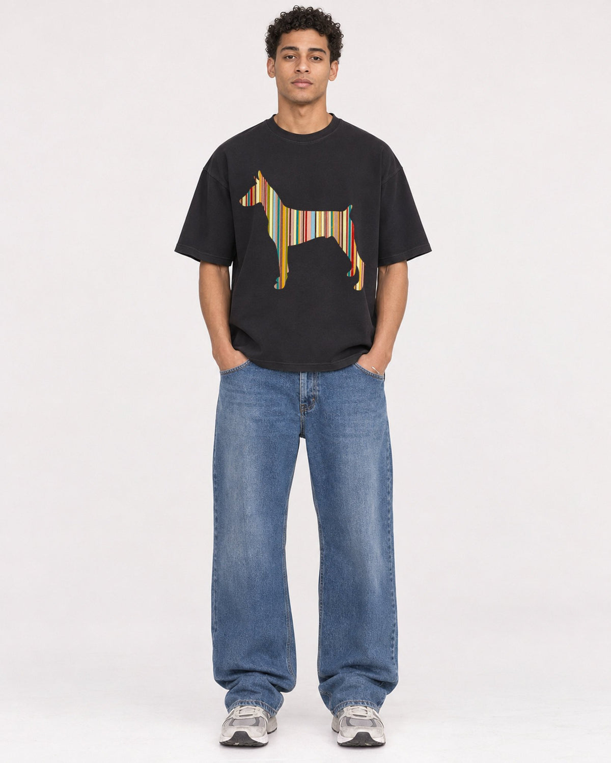 Mockup Boxy Heavyweight Tee Black male full-body 10