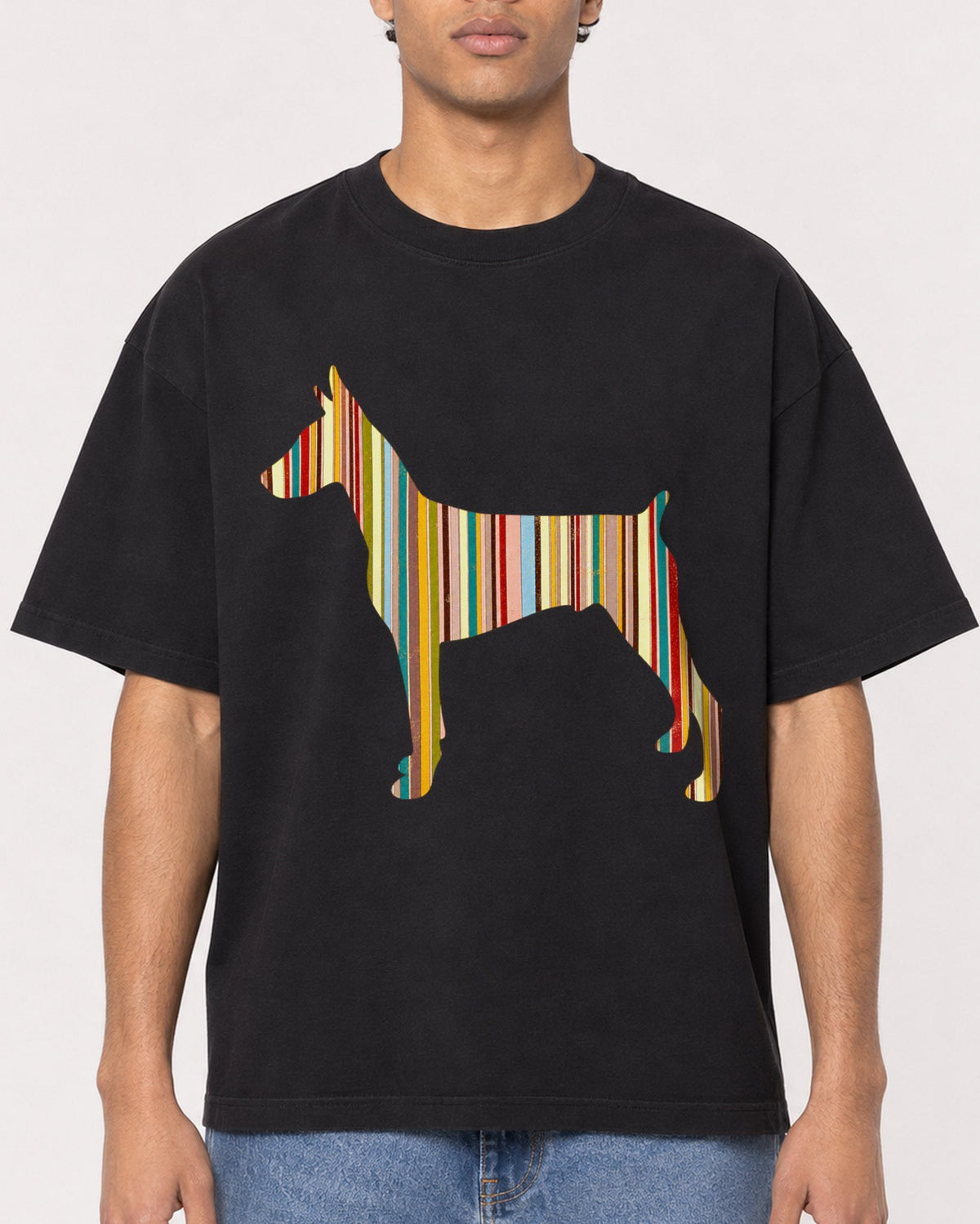 Mockup Boxy Heavyweight Tee Black male close-up 10
