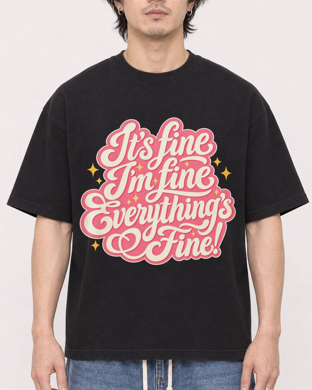 Mockup Boxy Heavyweight Tee Black male close-up 03