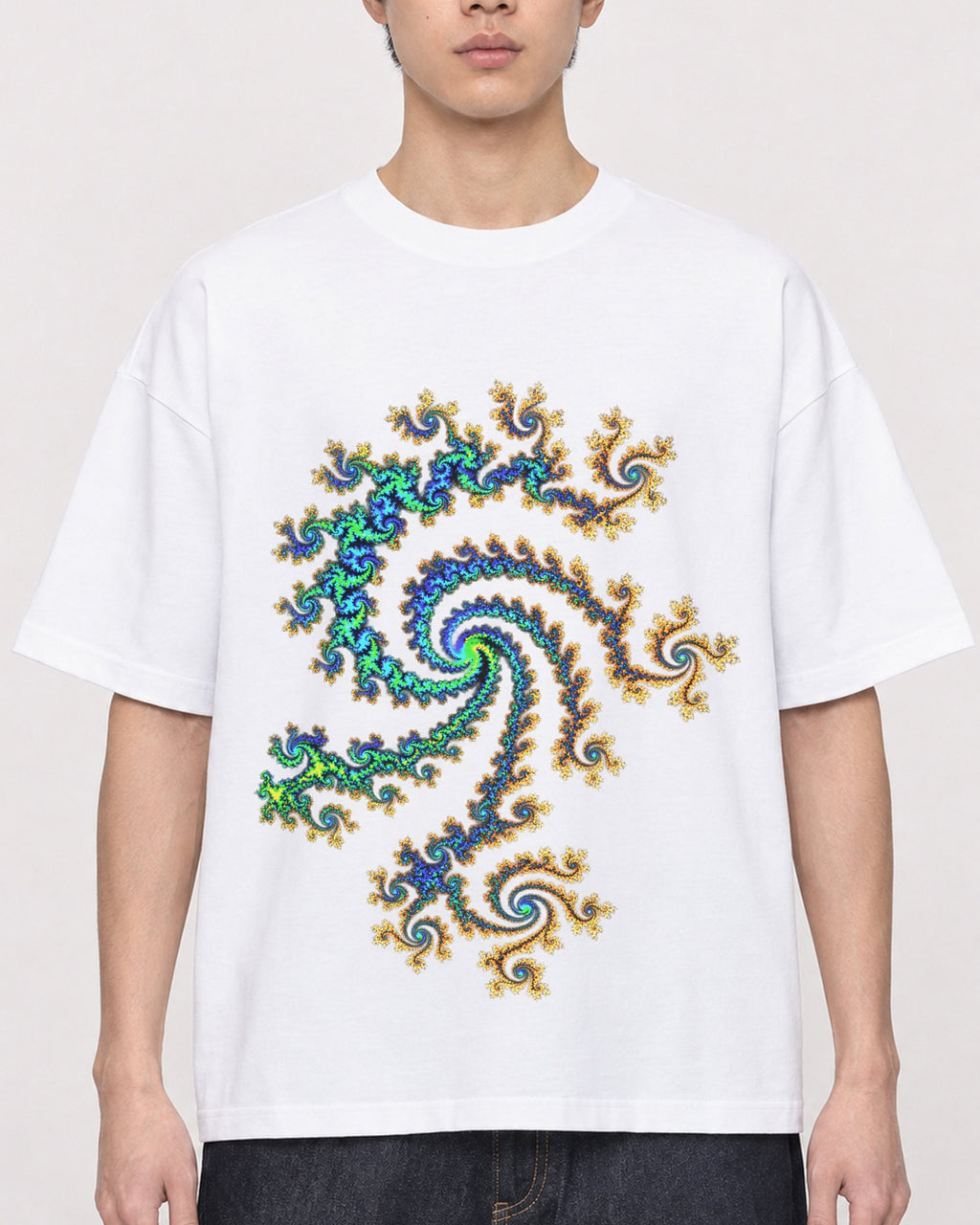 Mockup Boxy Heavyweight Tee White male close-up 01