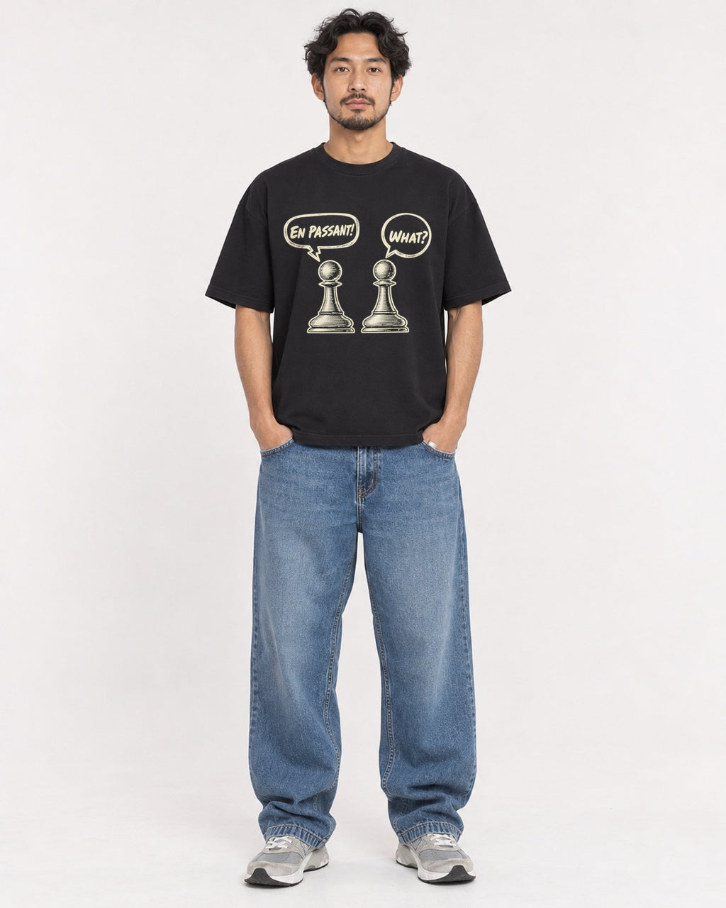 Mockup Boxy Heavyweight Tee Black male full-body 02