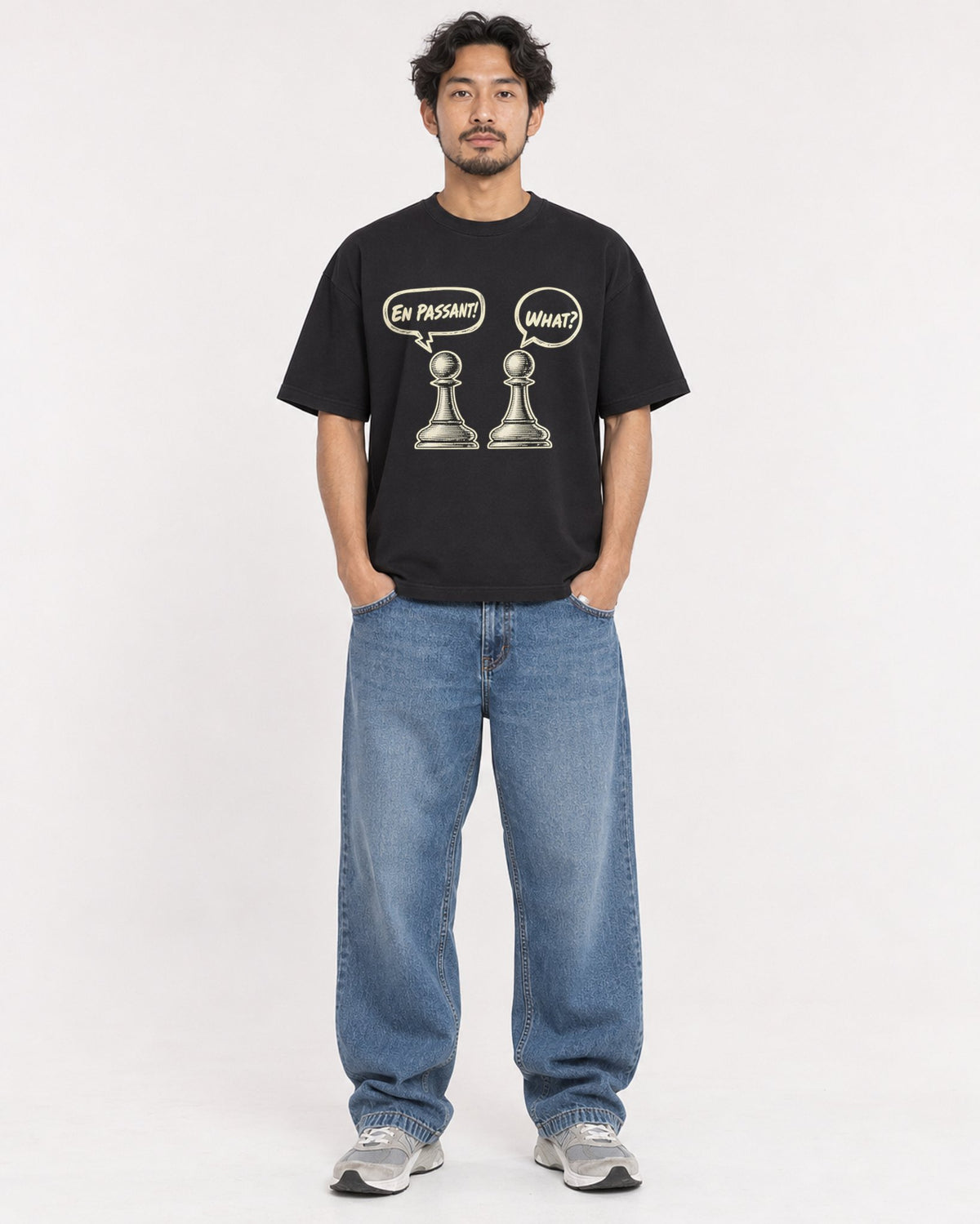 Mockup Boxy Heavyweight Tee Black male full-body 02