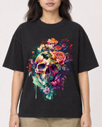 Mockup Boxy Heavyweight Tee Black female close-up 02