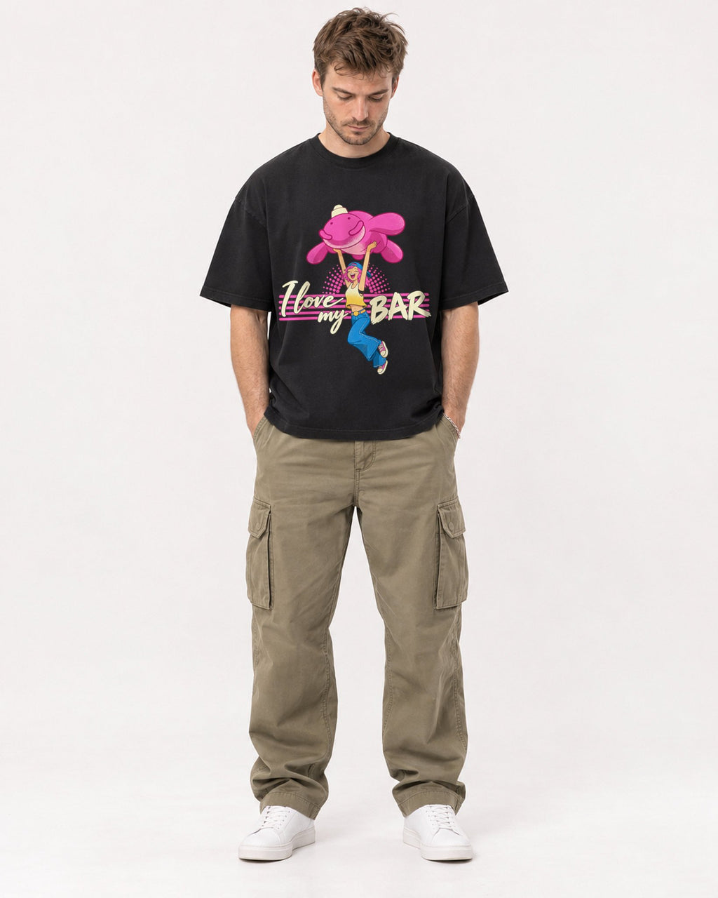 Mockup Boxy Heavyweight Tee Black male full-body 08