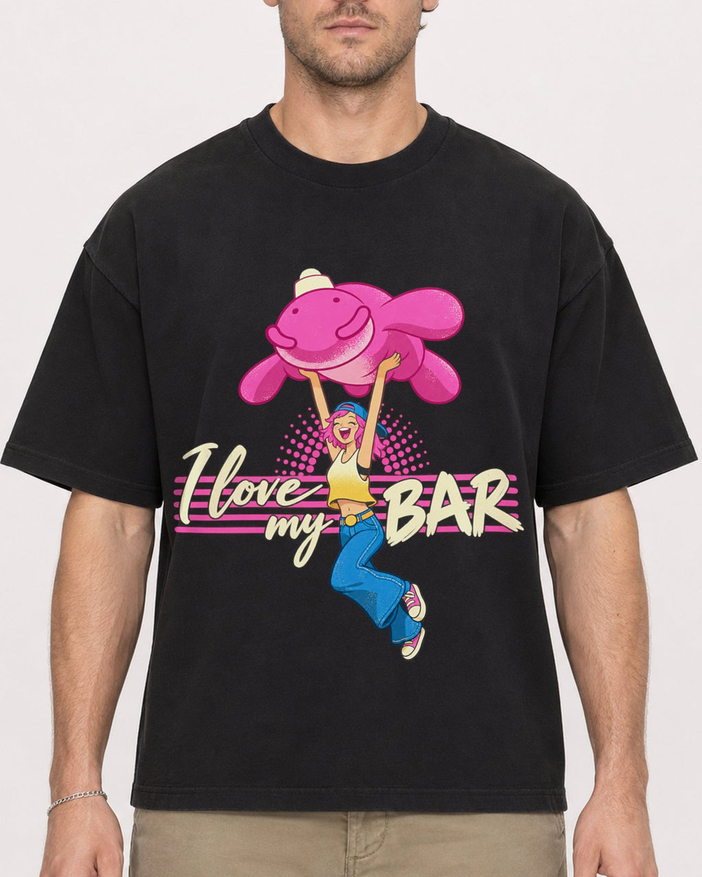 Mockup Boxy Heavyweight Tee Black male close-up 08