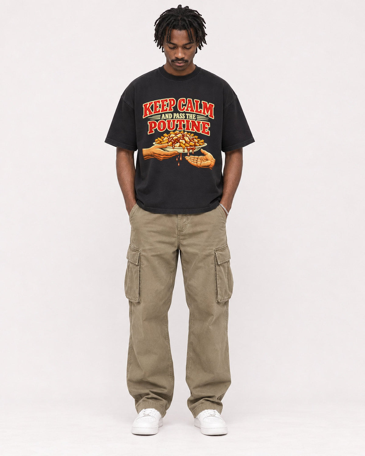 Mockup Boxy Heavyweight Tee Black male full-body 04