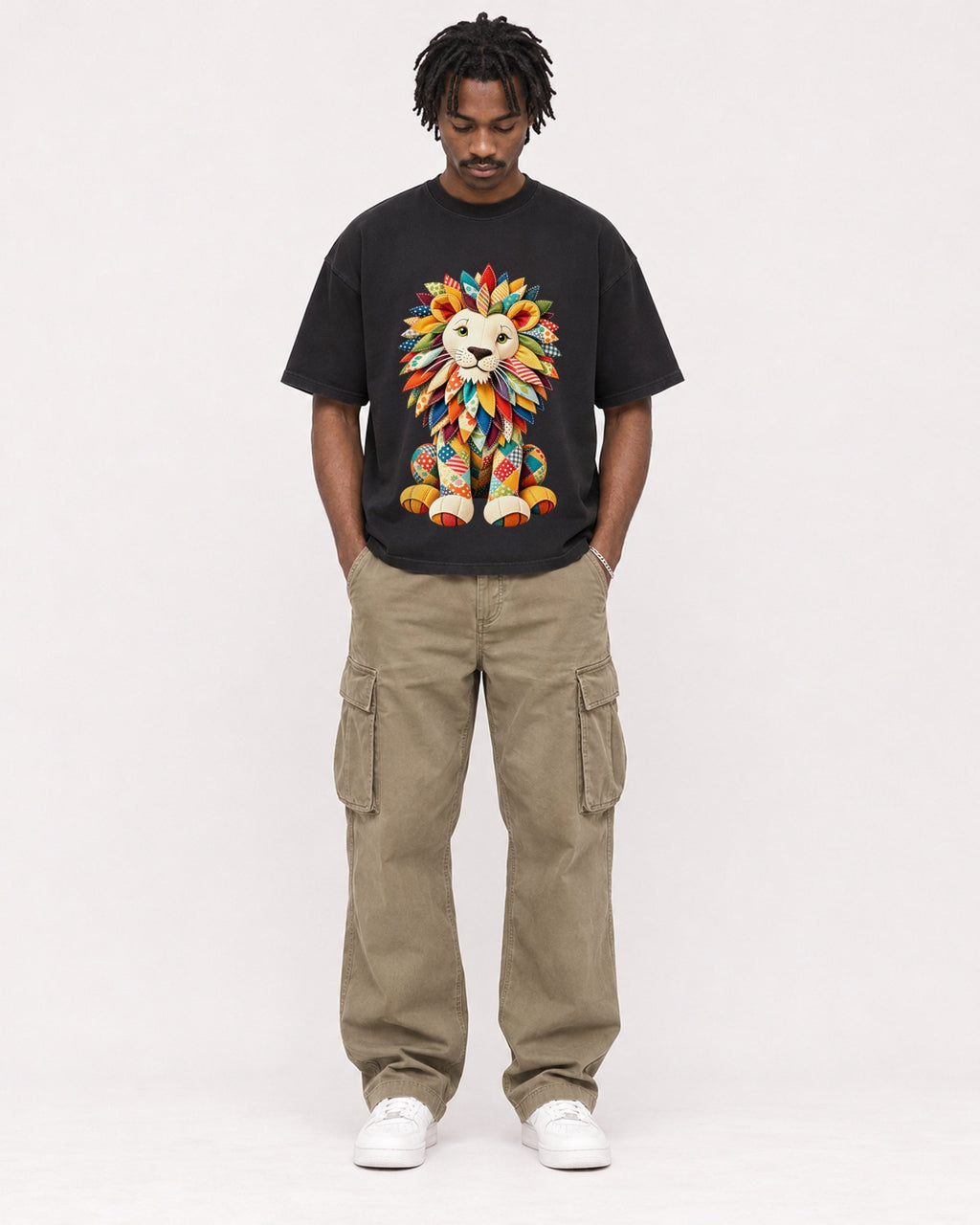 Mockup Boxy Heavyweight Tee Black male full-body 04