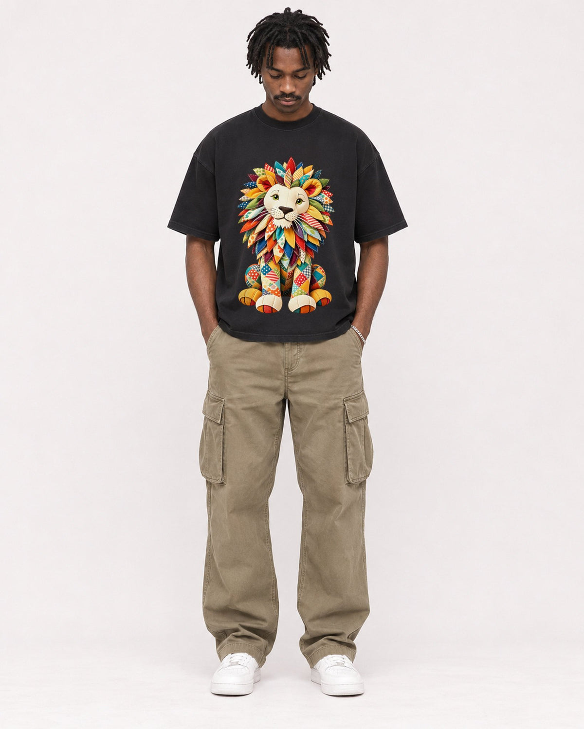 Mockup Boxy Heavyweight Tee Black male full-body 04