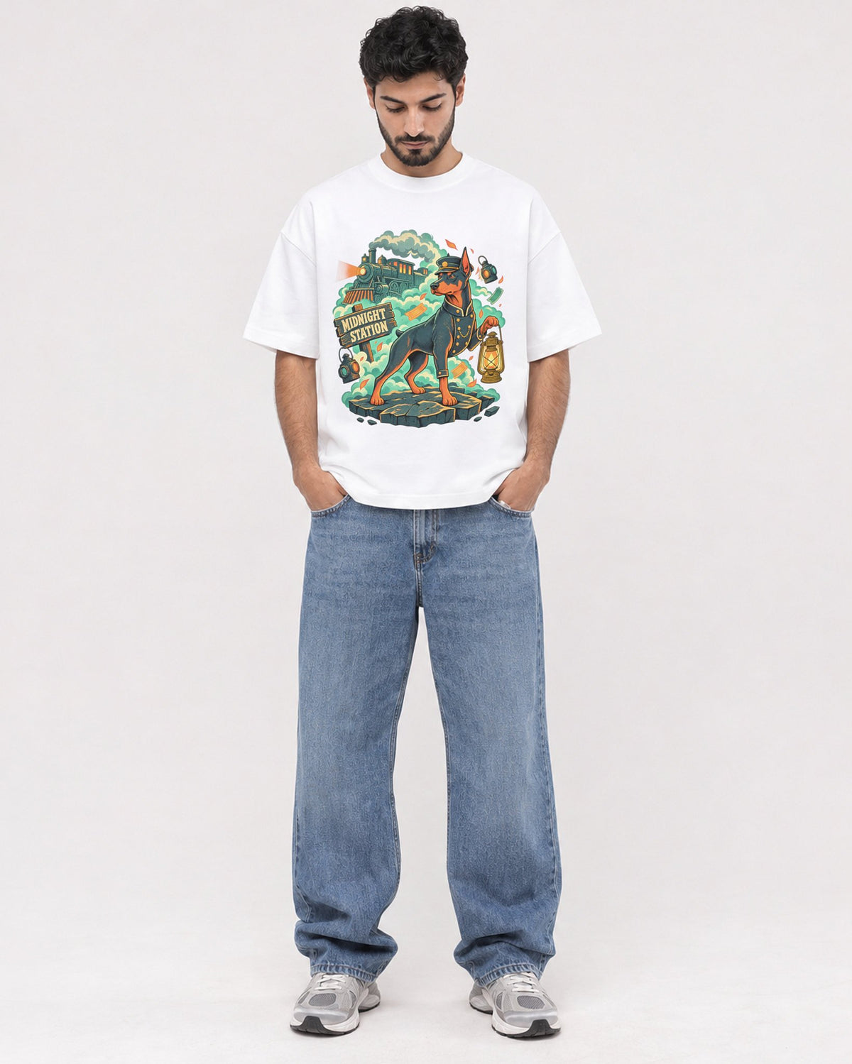 Mockup Boxy Heavyweight Tee White male full-body 07