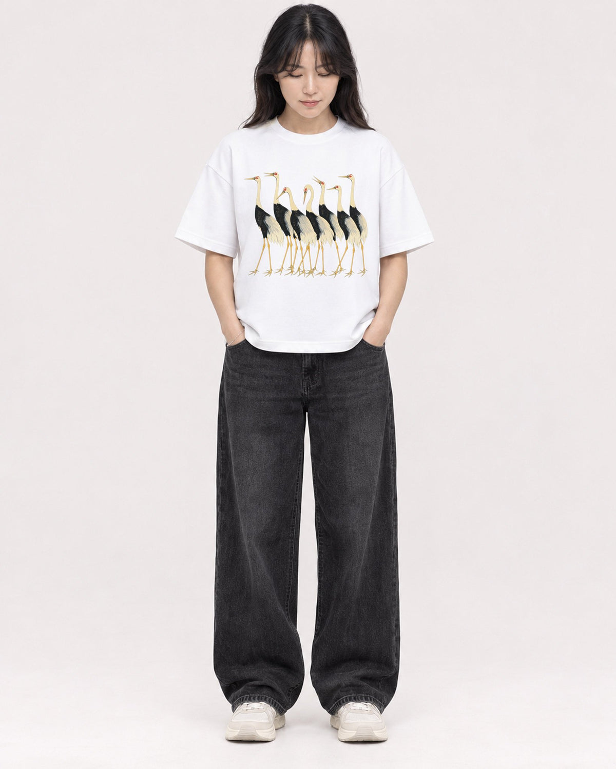Mockup Boxy Heavyweight Tee White female full-body 13