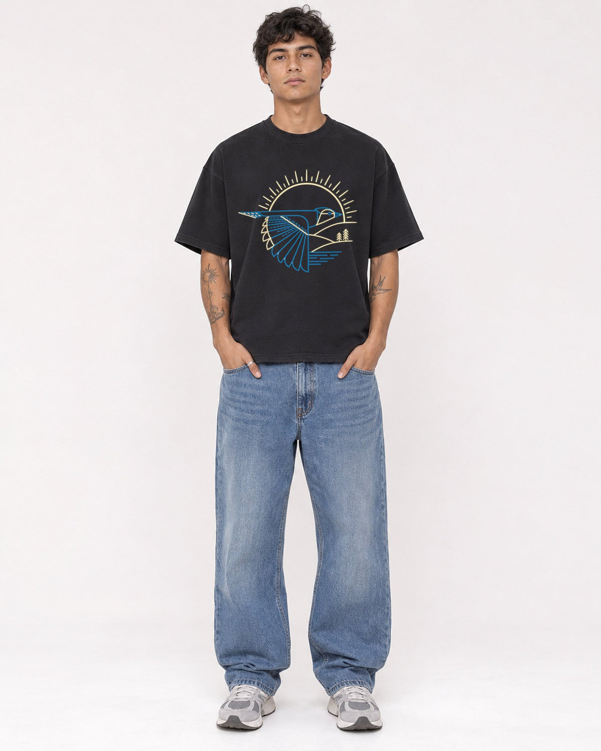 Mockup Boxy Heavyweight Tee Black male full-body 06