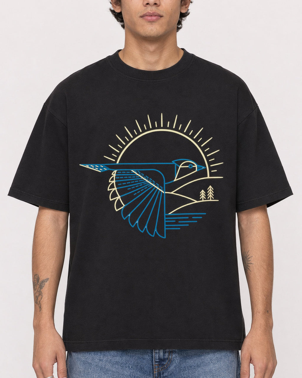 Mockup Boxy Heavyweight Tee Black male close-up 06