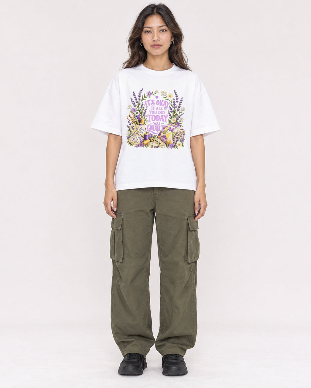 Mockup Boxy Heavyweight Tee White female full-body 02