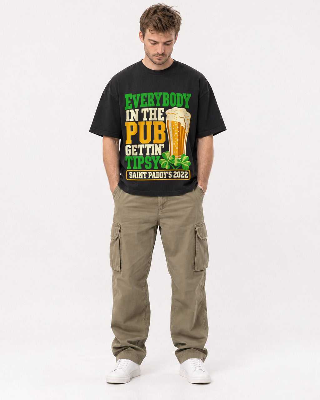 Mockup Boxy Heavyweight Tee Black male full-body 08