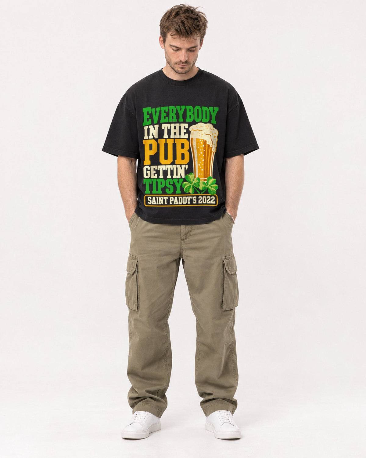 Mockup Boxy Heavyweight Tee Black male full-body 08
