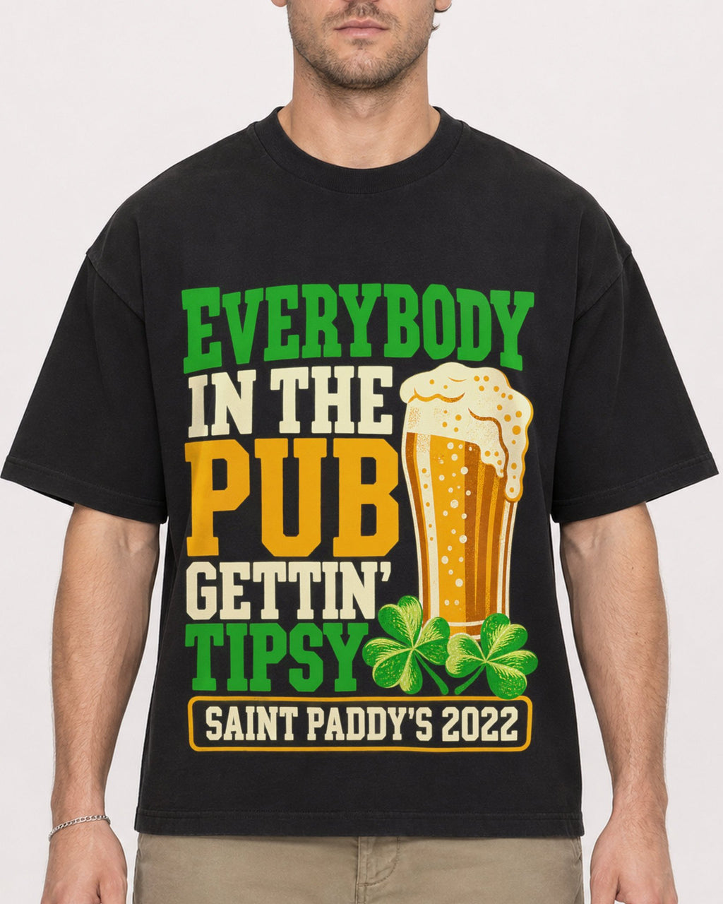 Mockup Boxy Heavyweight Tee Black male close-up 08