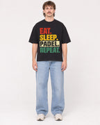 Mockup Boxy Heavyweight Tee Black male full-body 29