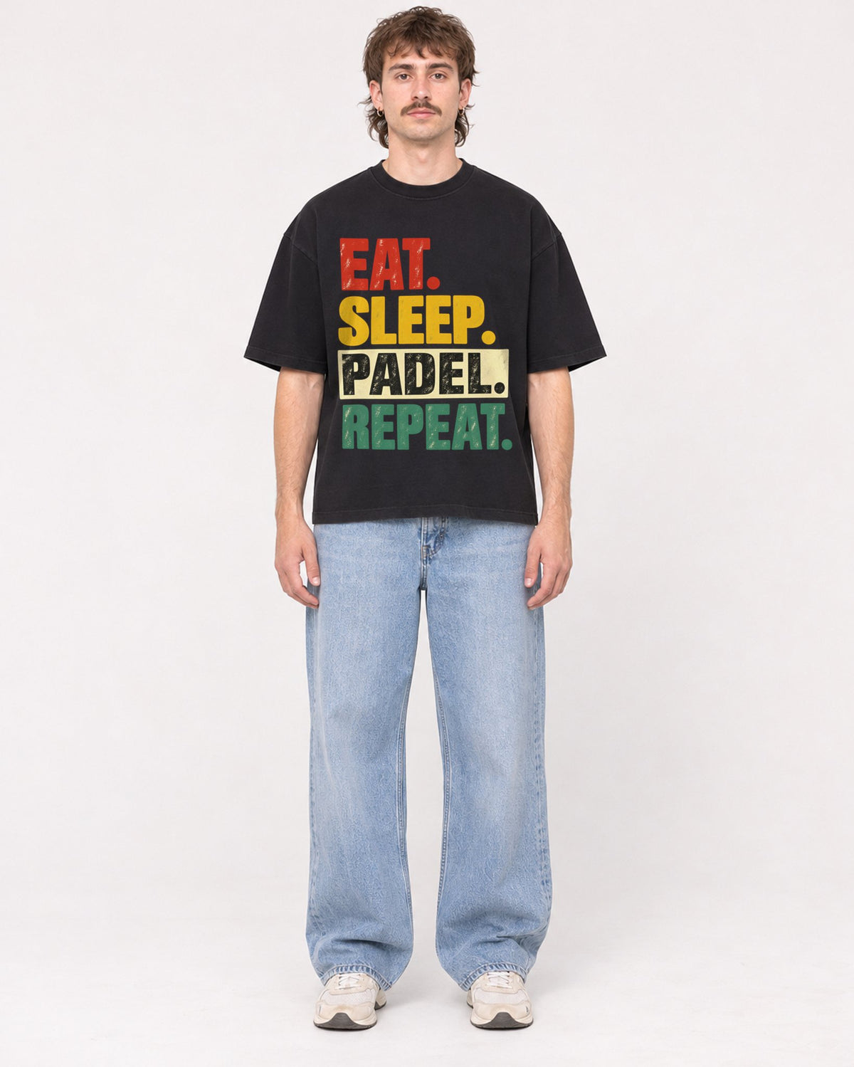 Mockup Boxy Heavyweight Tee Black male full-body 29