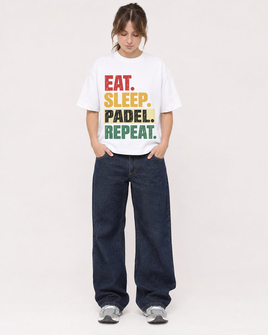 Mockup Boxy Heavyweight Tee White female full-body 29