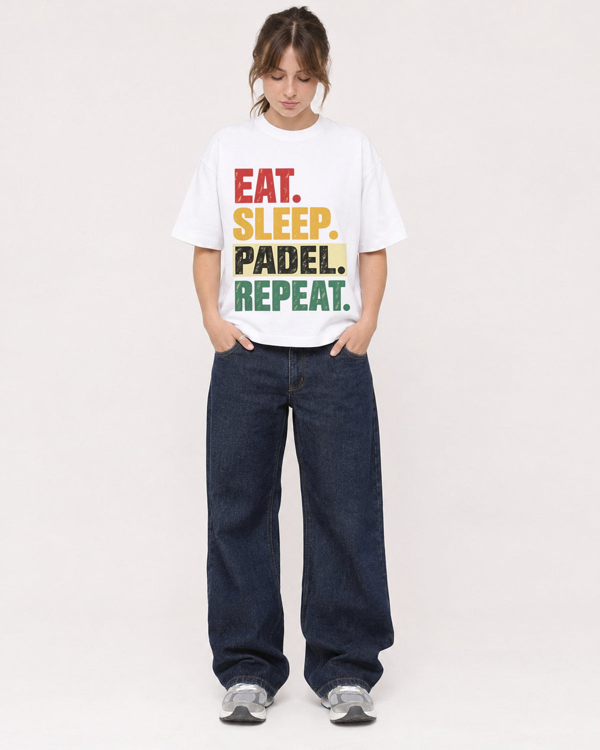 Mockup Boxy Heavyweight Tee White female full-body 29