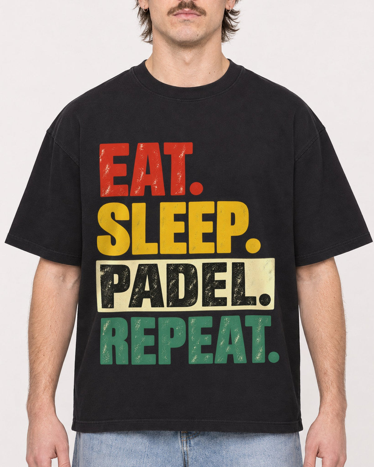 Mockup Boxy Heavyweight Tee Black male close-up 29