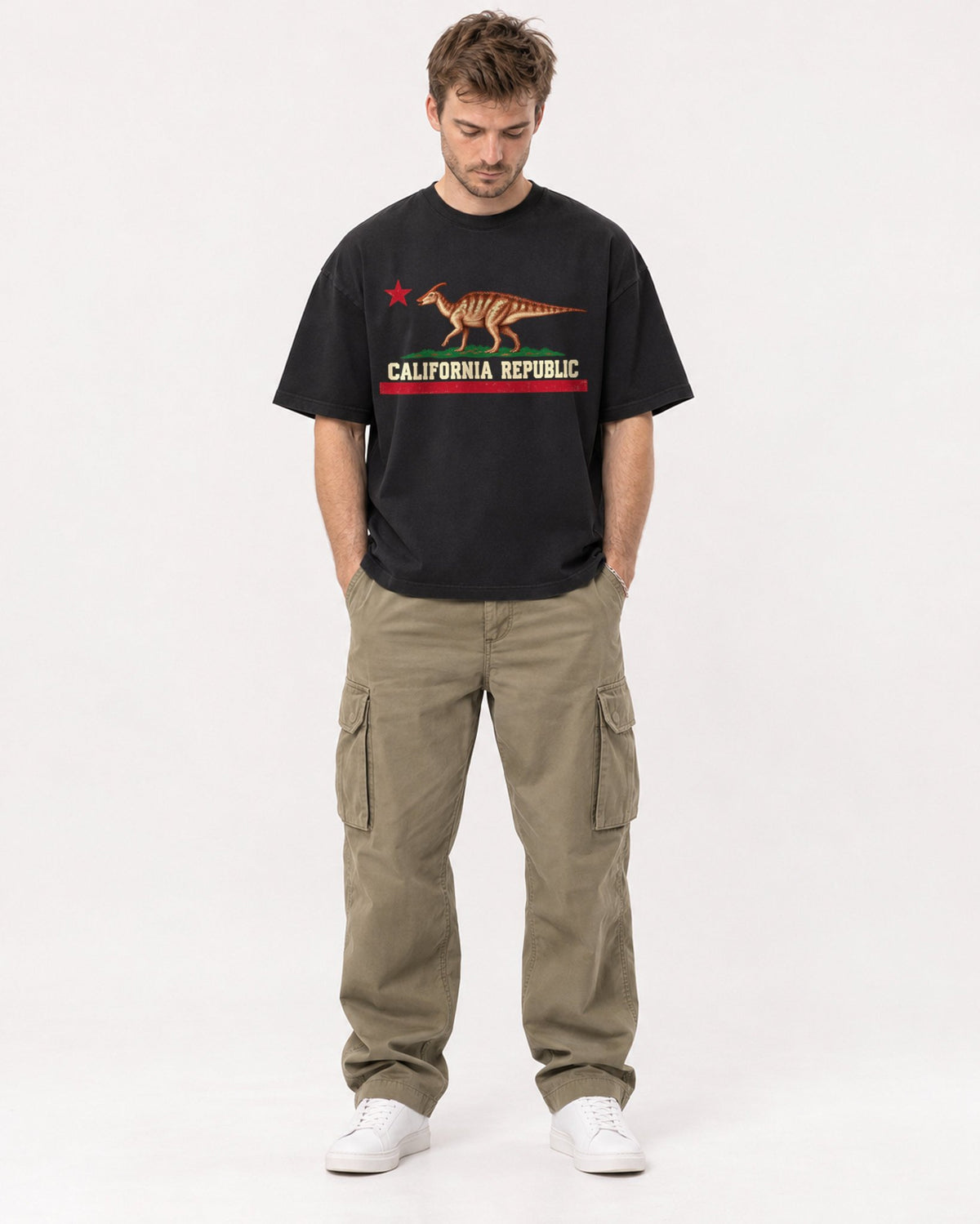 Mockup Boxy Heavyweight Tee Black male full-body 08