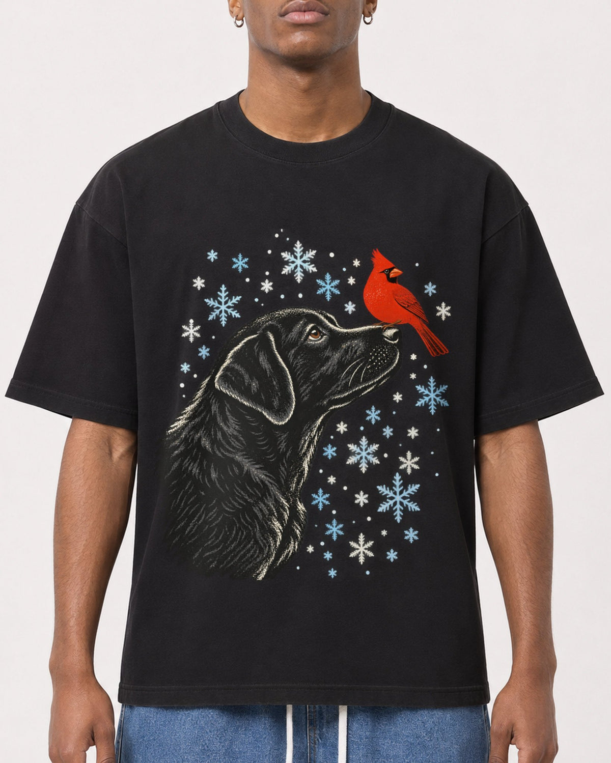 Mockup Boxy Heavyweight Tee Black male close-up 15