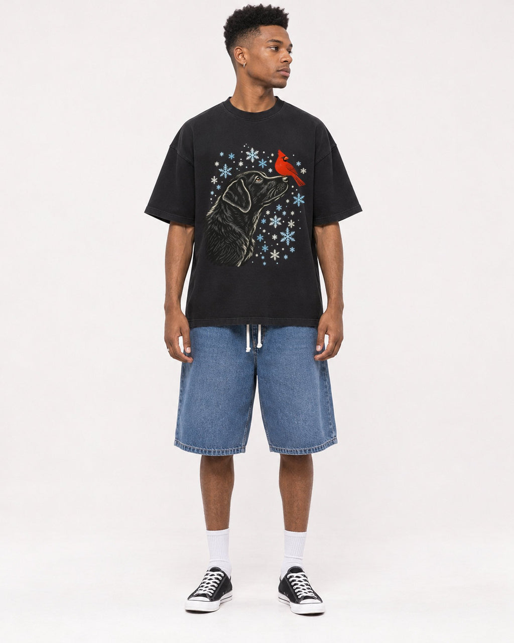 Mockup Boxy Heavyweight Tee Black male full-body 15