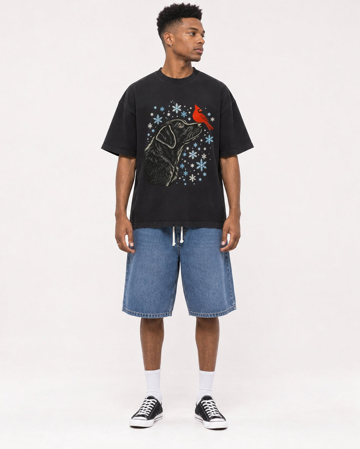 Mockup Boxy Heavyweight Tee Black male full-body 15
