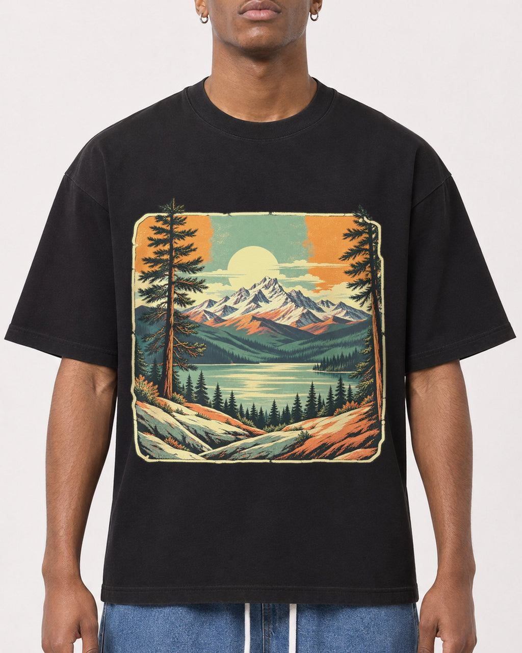 Mockup Boxy Heavyweight Tee Black male close-up 15
