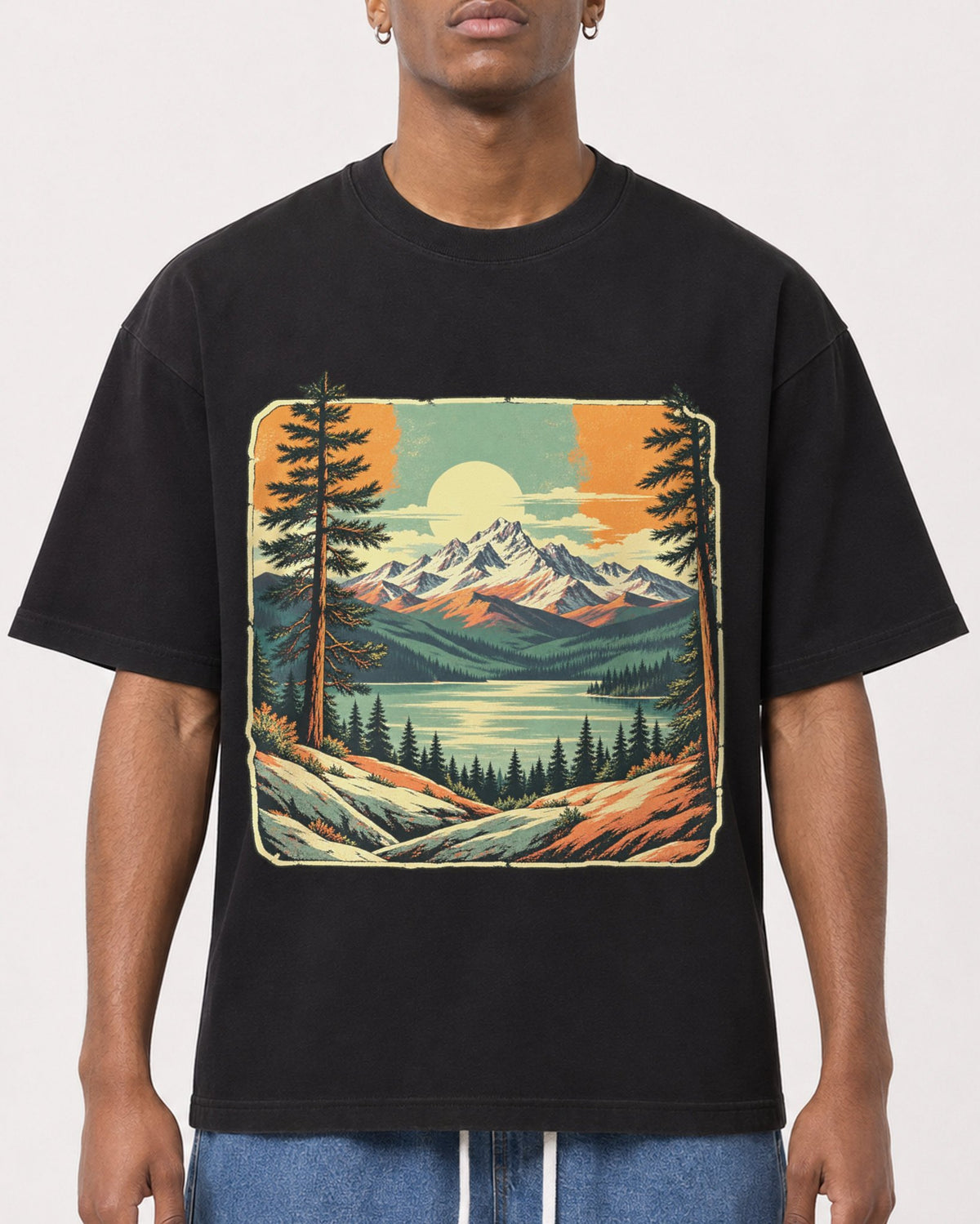 Mockup Boxy Heavyweight Tee Black male close-up 15