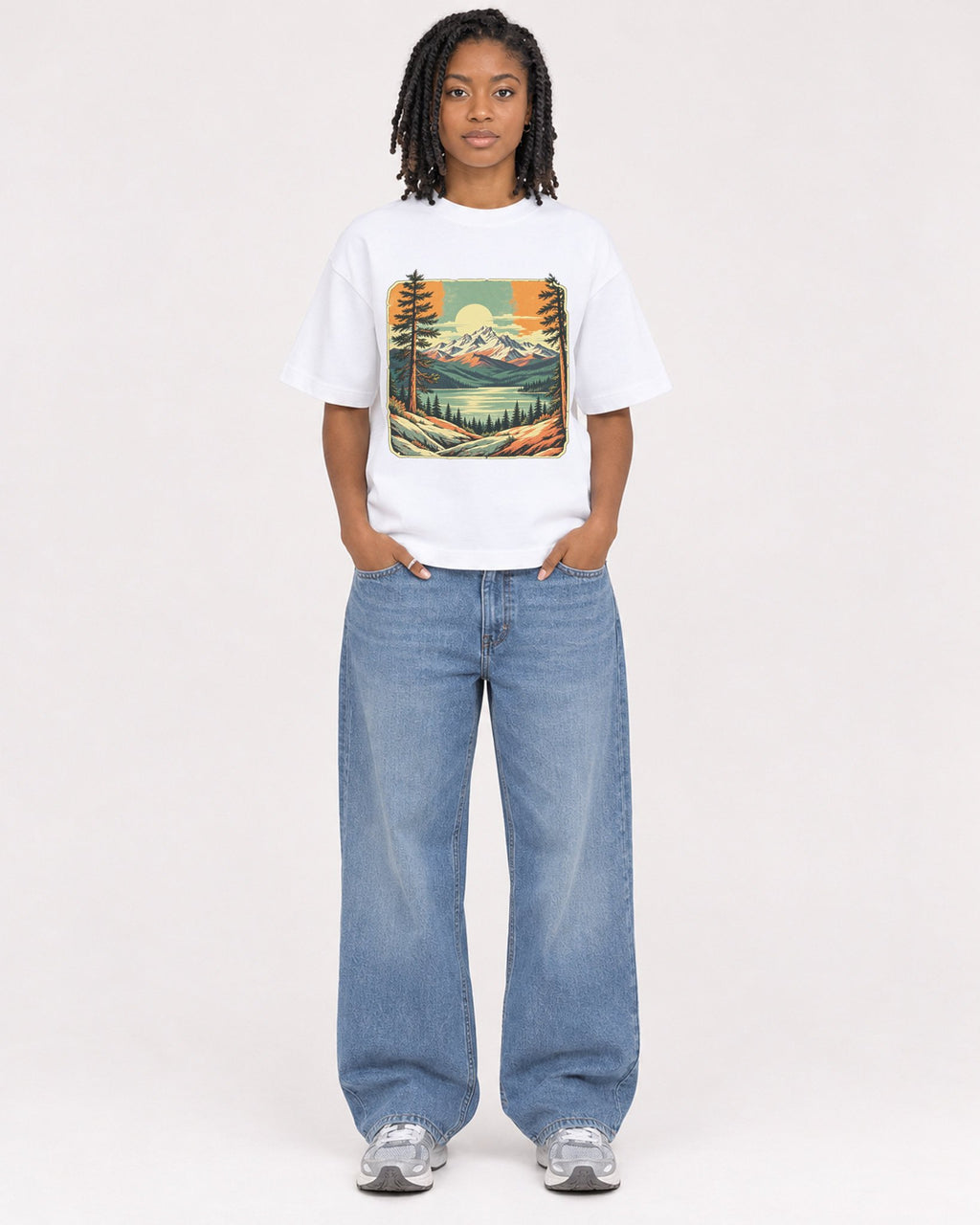Mockup Boxy Heavyweight Tee White female full-body 15