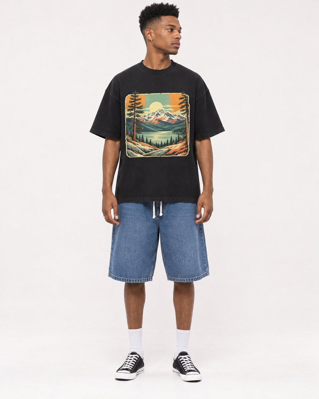 Mockup Boxy Heavyweight Tee Black male full-body 15