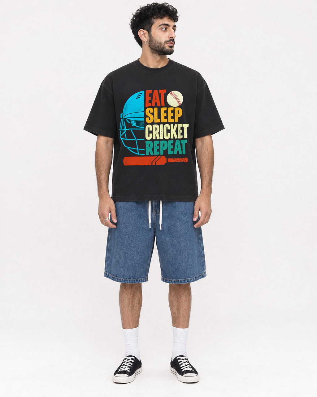 Mockup Boxy Heavyweight Tee Black male full-body 07