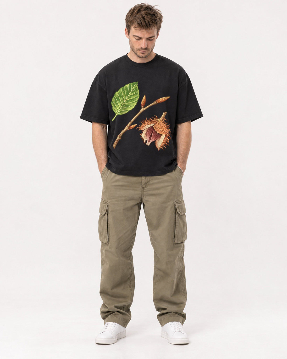 Mockup Boxy Heavyweight Tee Black male full-body 08