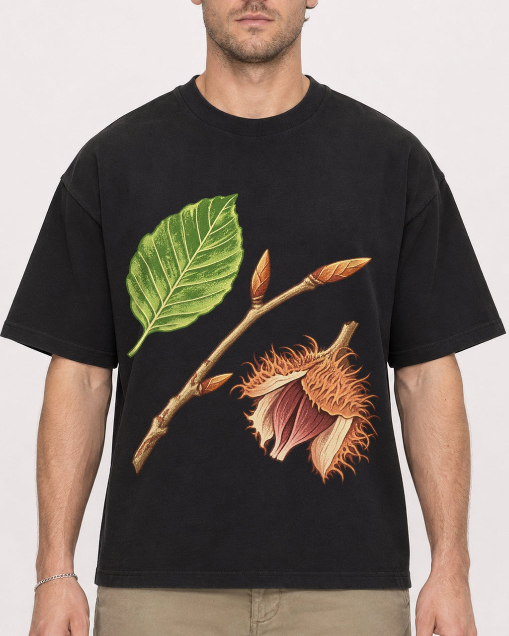 Mockup Boxy Heavyweight Tee Black male close-up 08