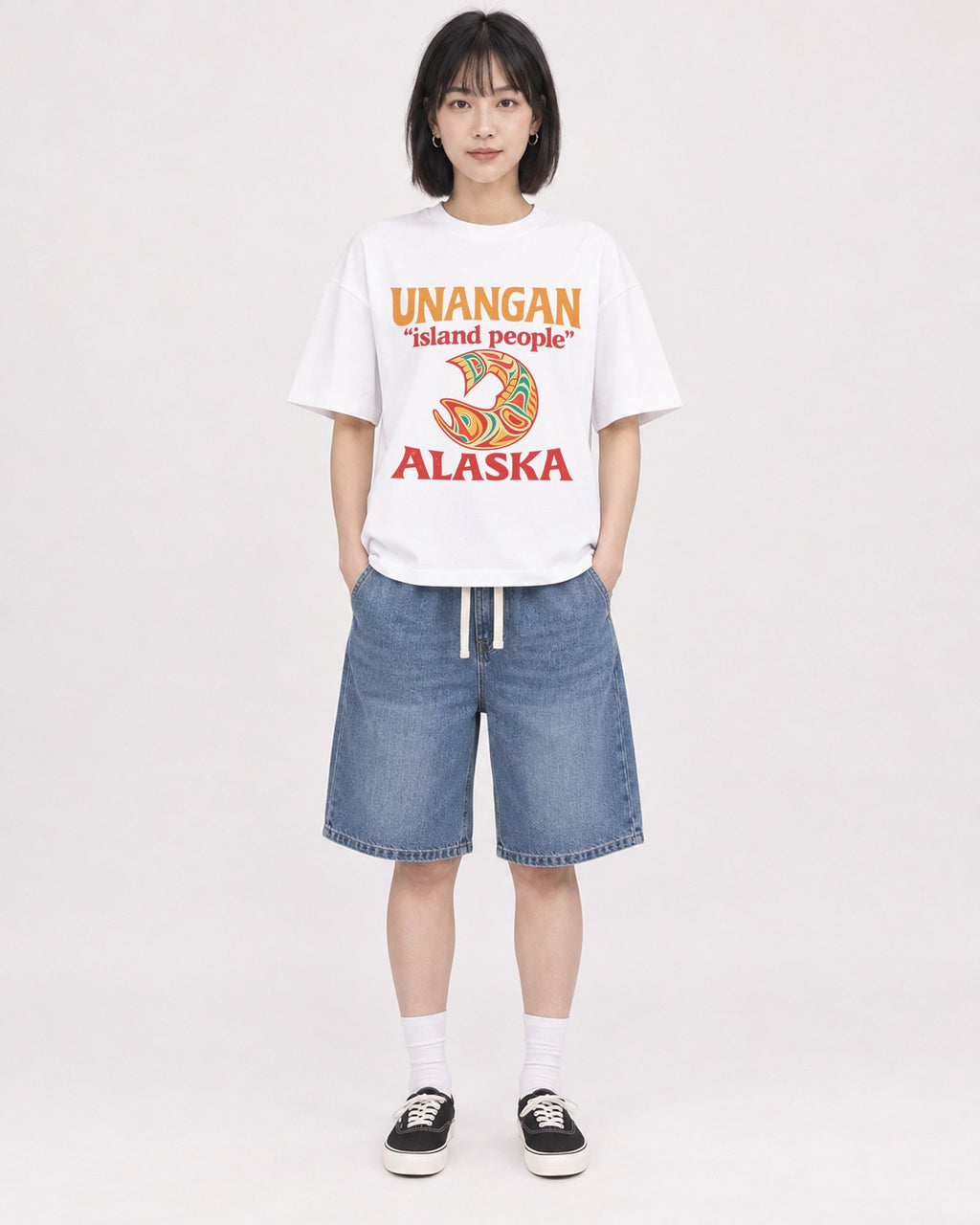 Mockup Boxy Heavyweight Tee White female full-body 11