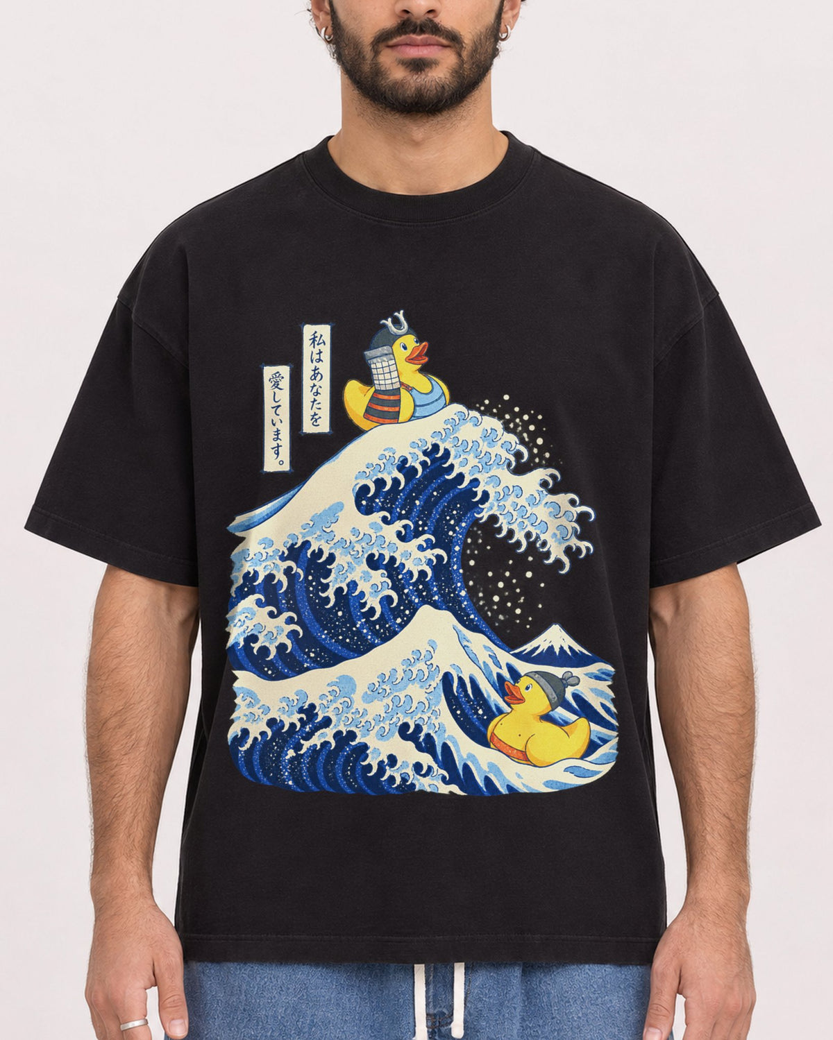 Mockup Boxy Heavyweight Tee Black male close-up 27