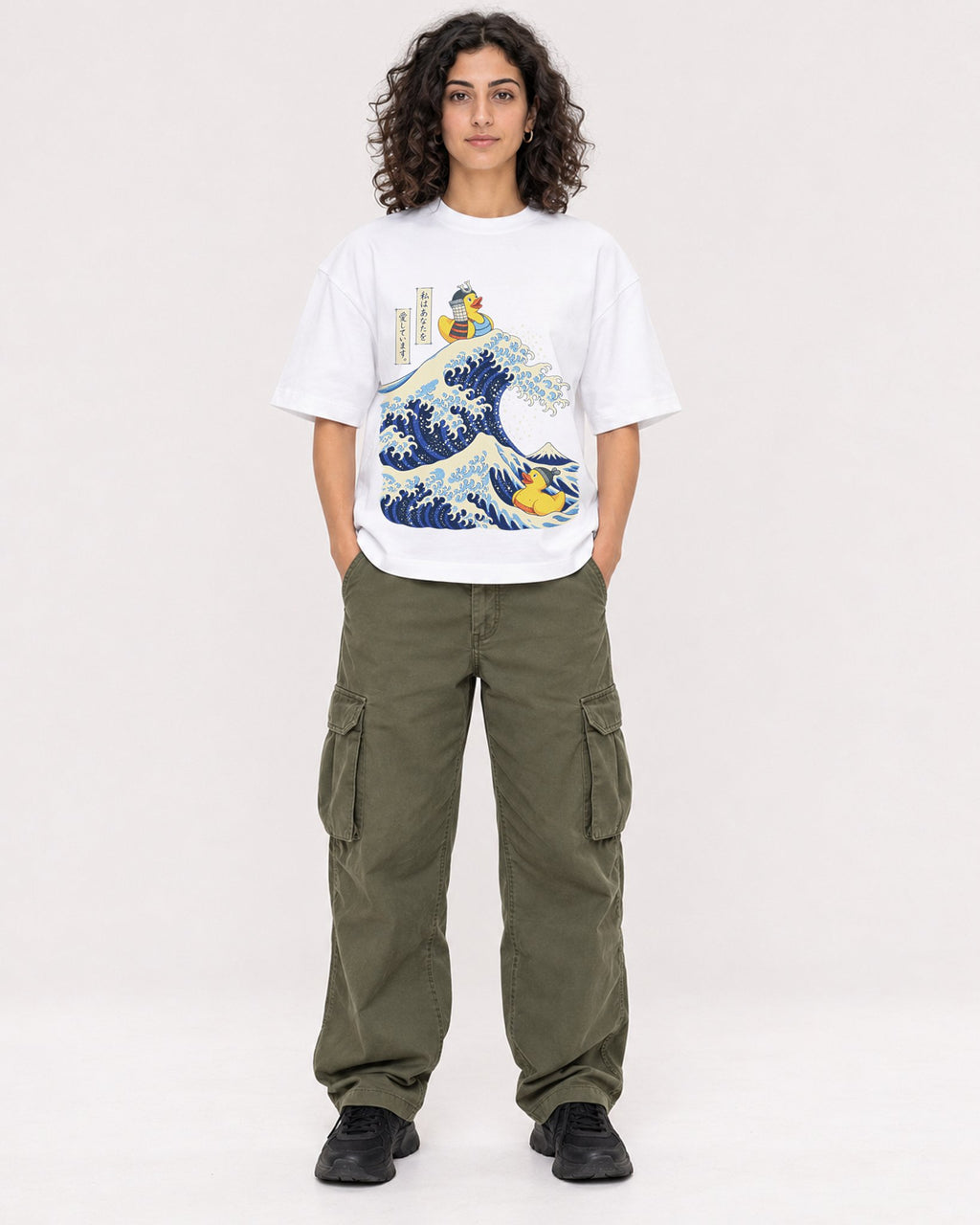 Mockup Boxy Heavyweight Tee White female full-body 27