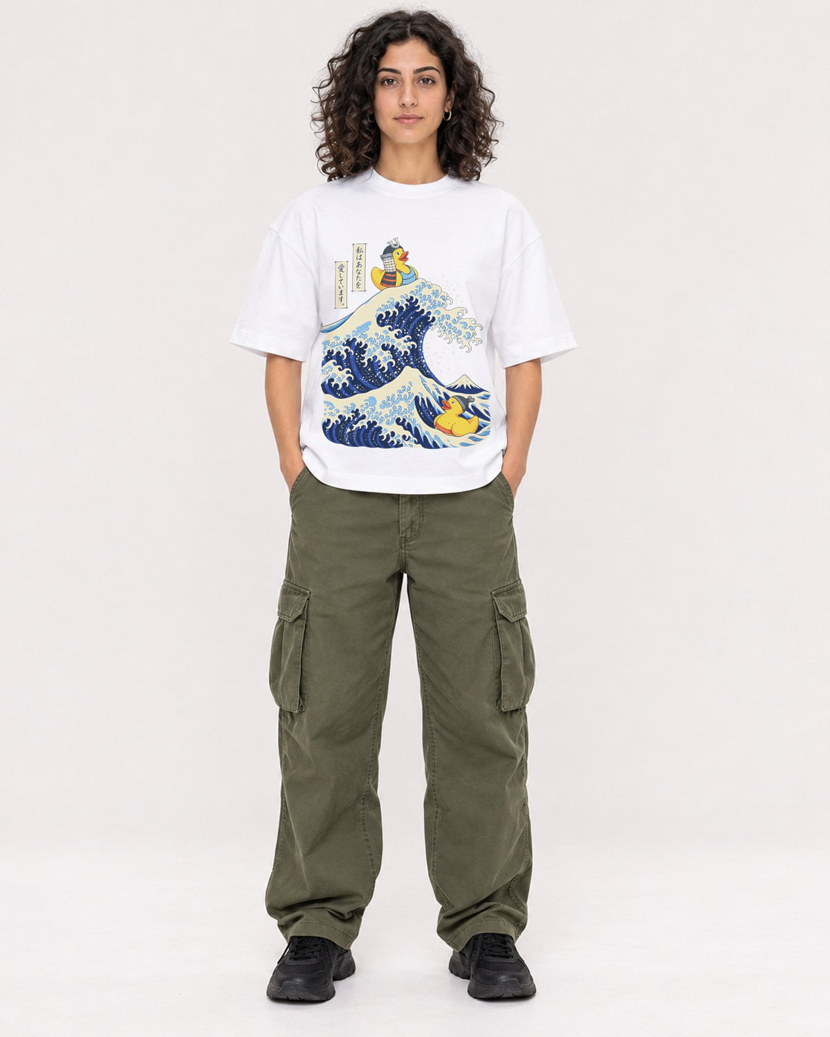Mockup Boxy Heavyweight Tee White female full-body 27