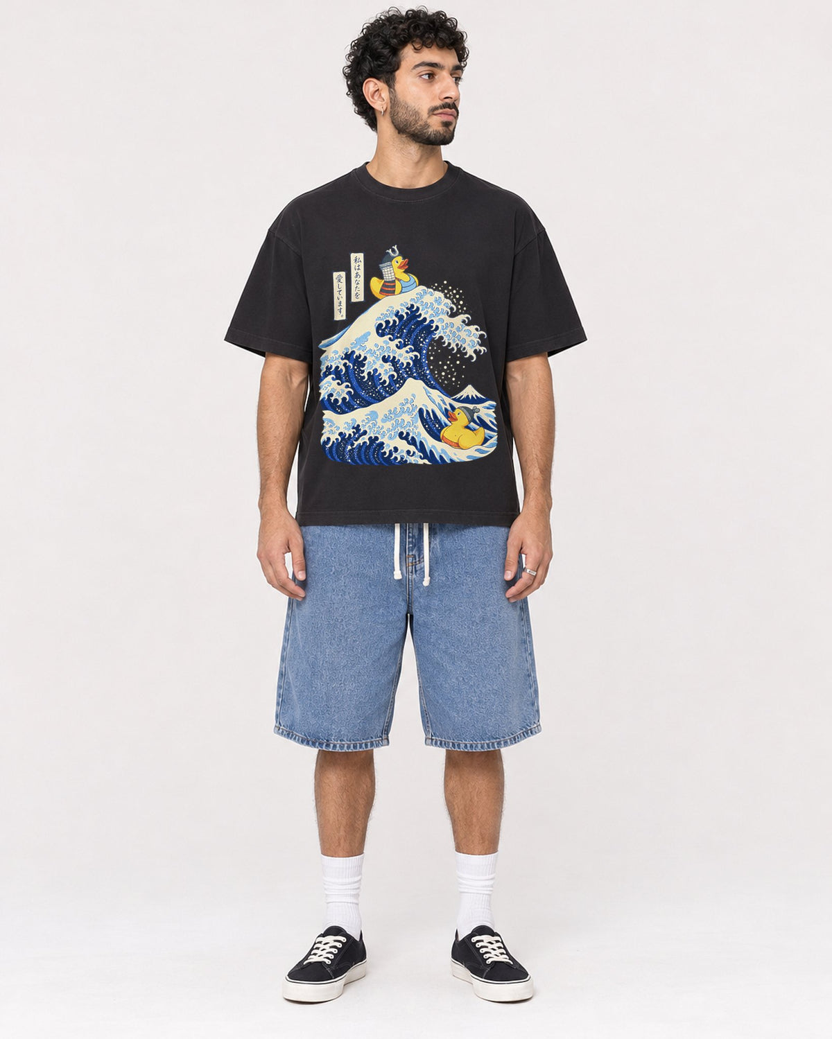 Mockup Boxy Heavyweight Tee Black male full-body 27