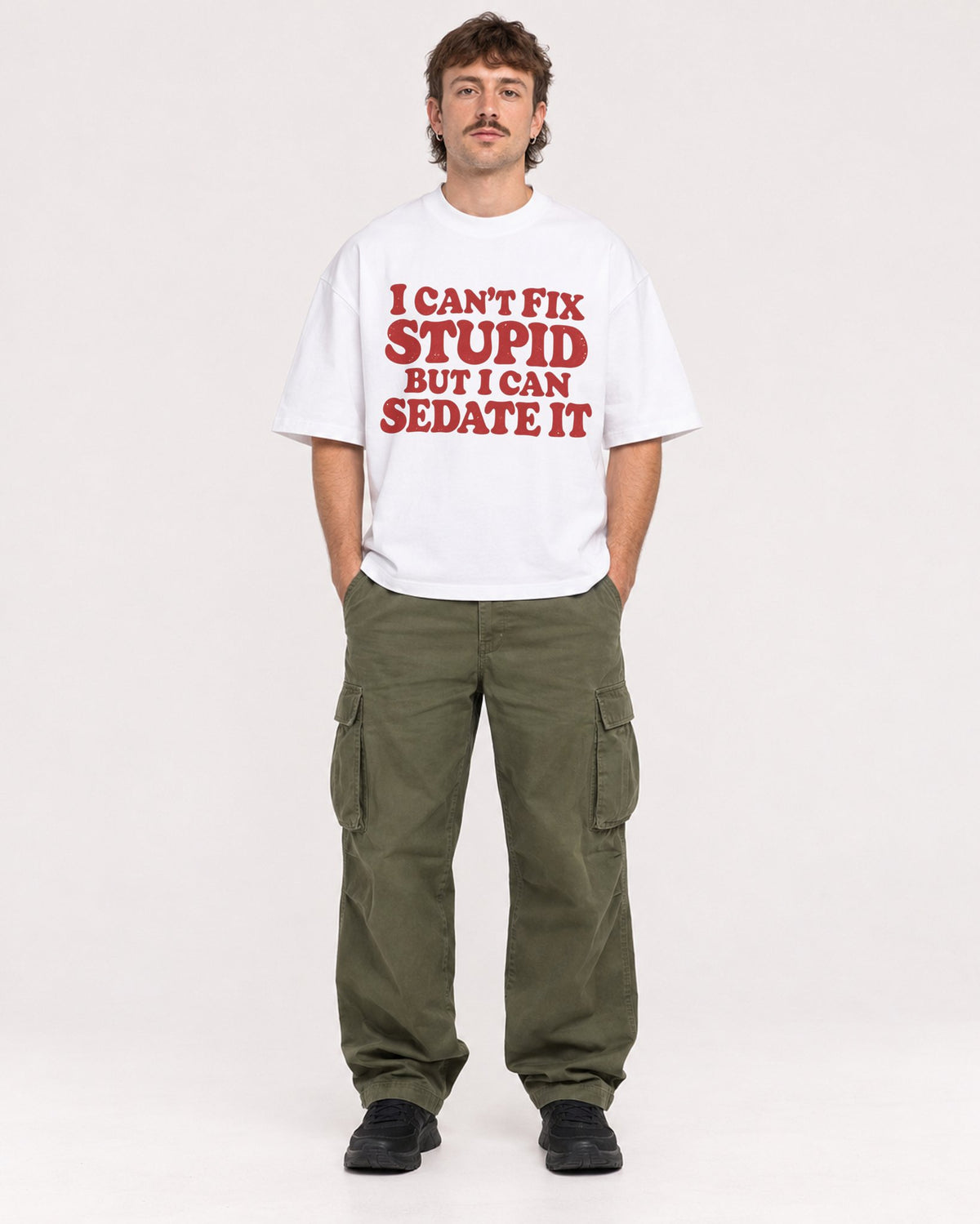 Mockup Boxy Heavyweight Tee White male full-body 29
