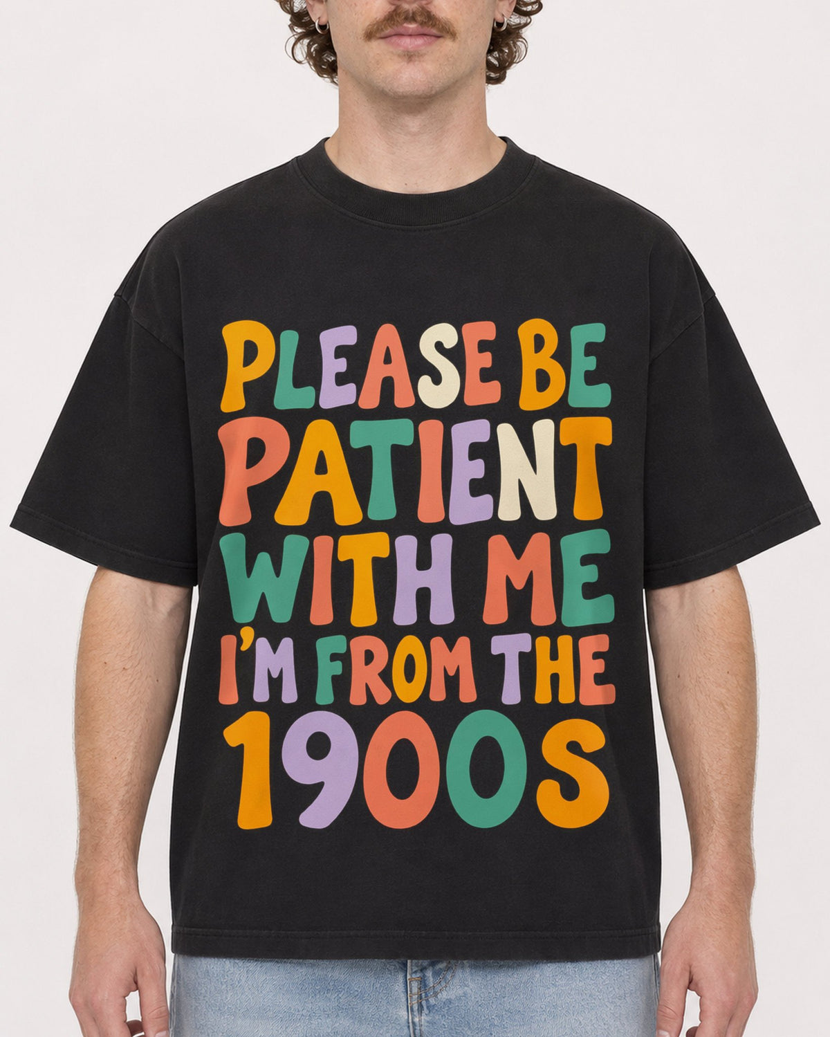 Mockup Boxy Heavyweight Tee Black male close-up 09