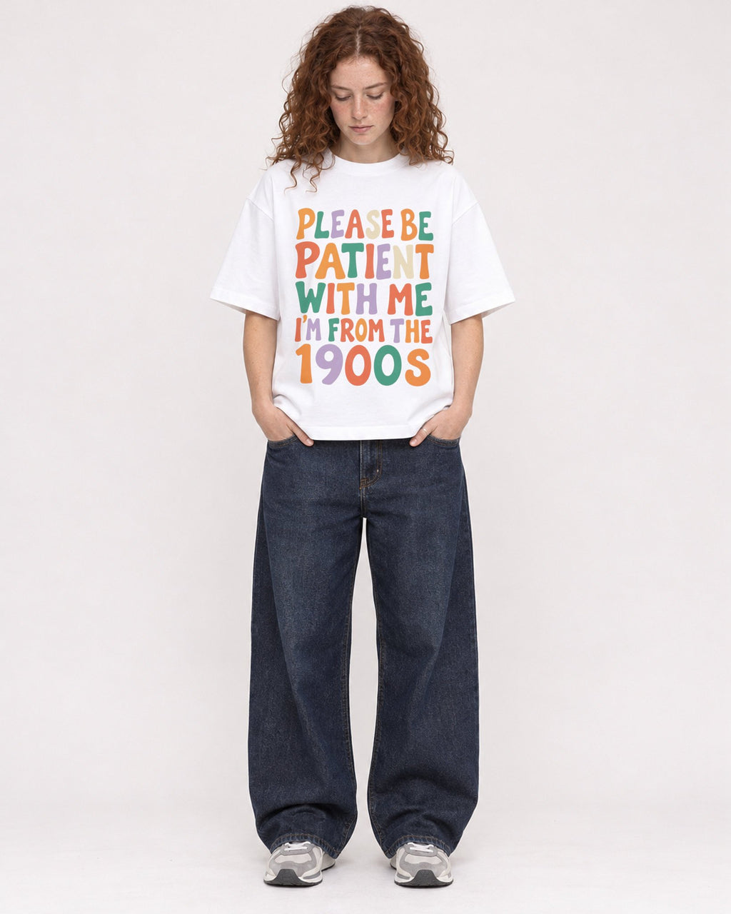 Mockup Boxy Heavyweight Tee White female full-body 09
