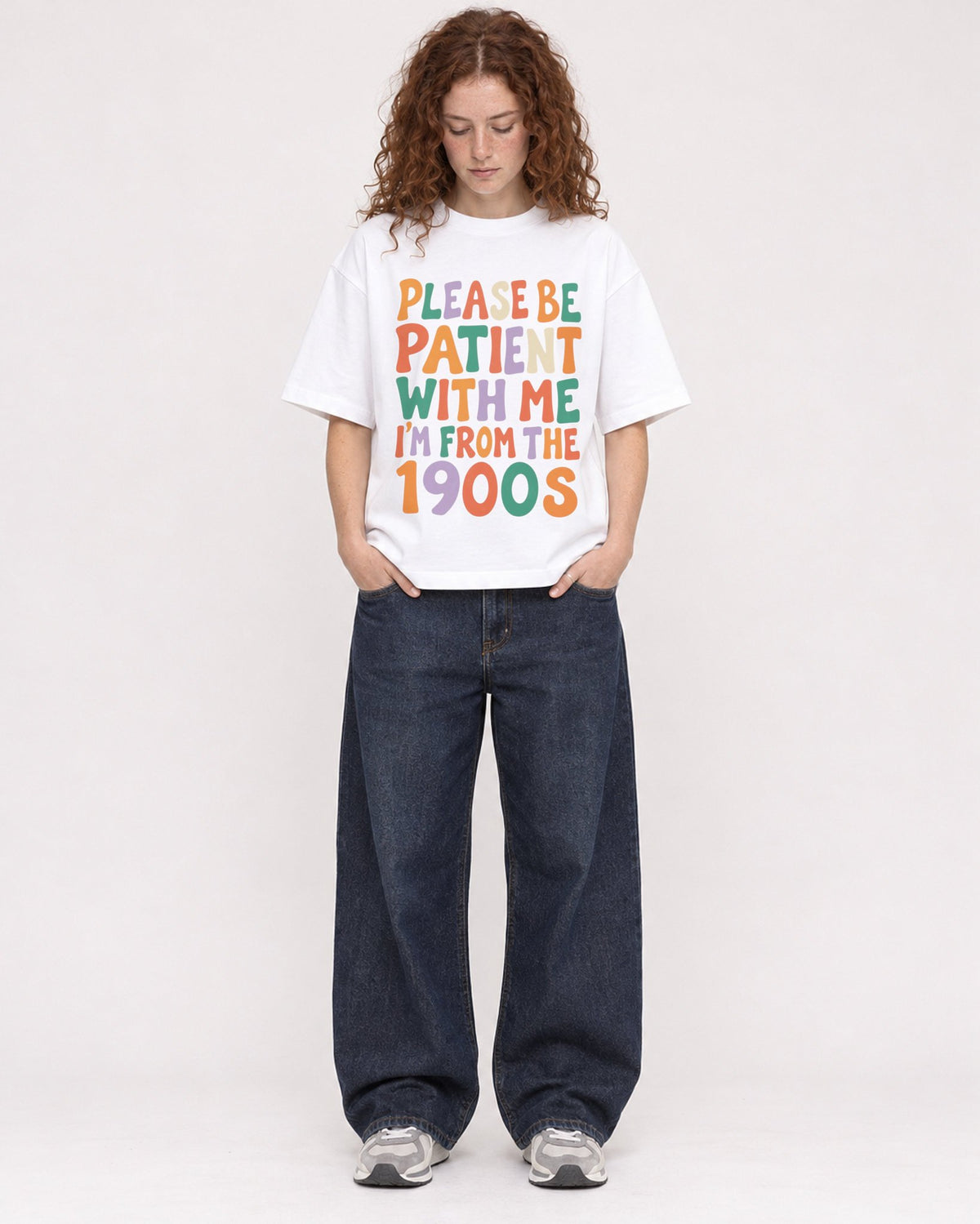 Mockup Boxy Heavyweight Tee White female full-body 09