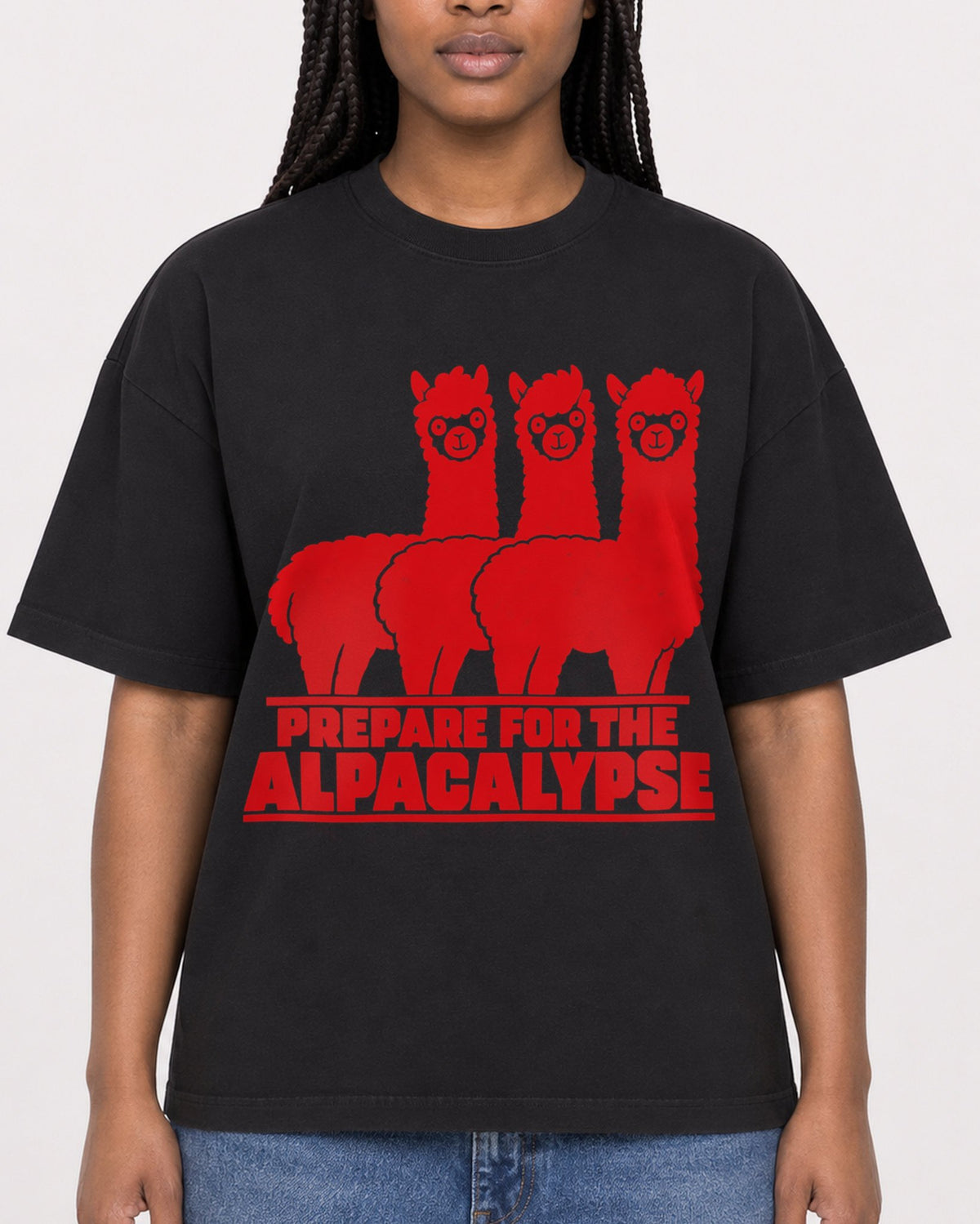 Mockup Boxy Heavyweight Tee Black female close-up 04