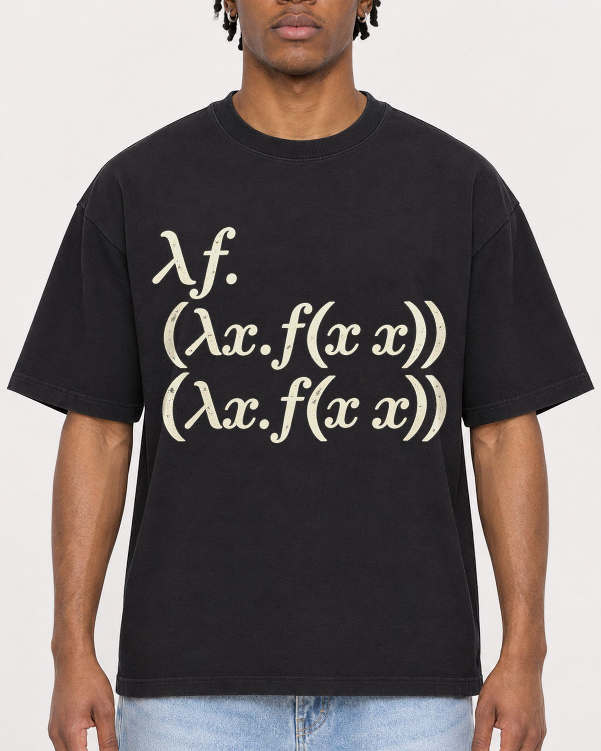Mockup Boxy Heavyweight Tee Black male close-up 05